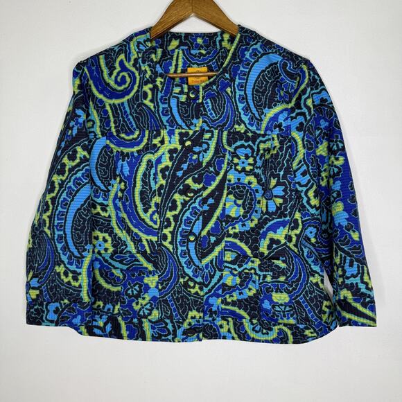 Ruby Rd Jacket Bright Art 16 Blue Green Yellow Paisley Button Up Lightweight Top - Picture 1 of 5